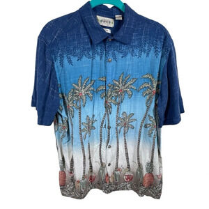 Campia Moda rayon summer shirt button down cocktails palm tree vacation Large